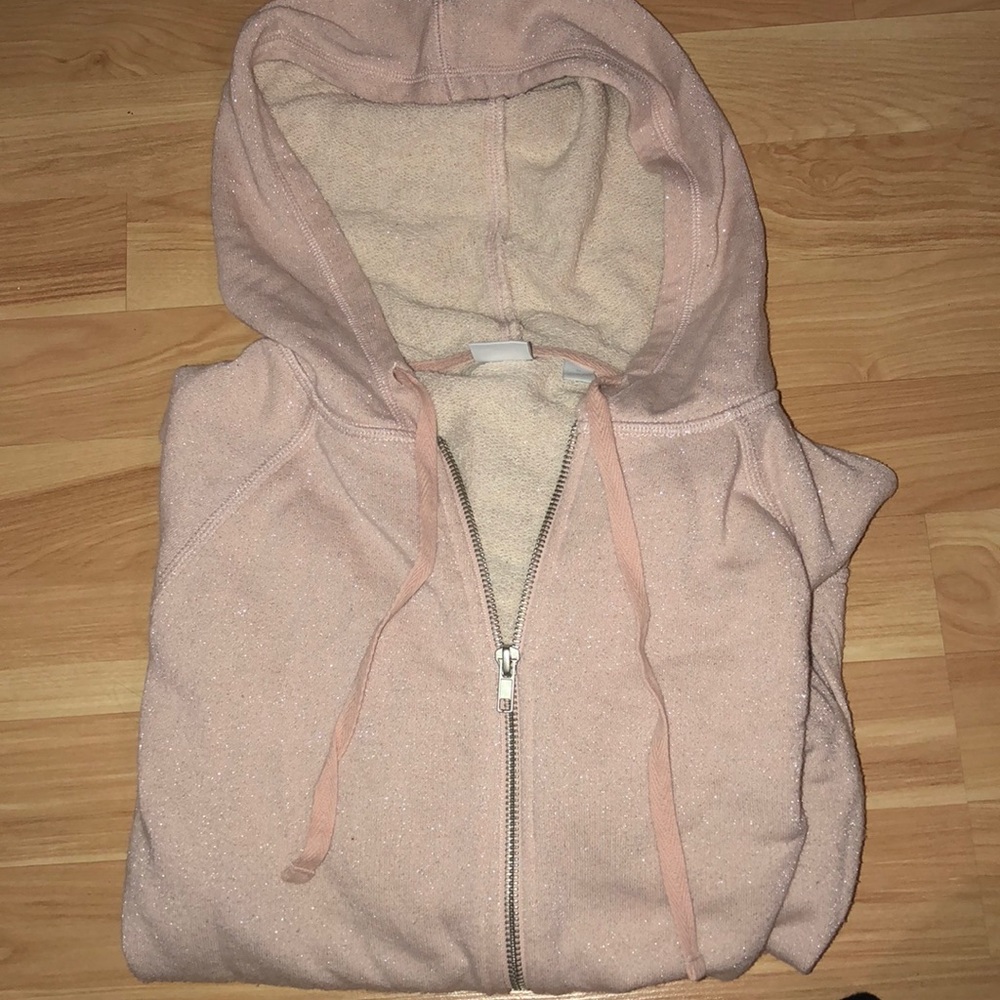 light pink sparkle zip up hoodie